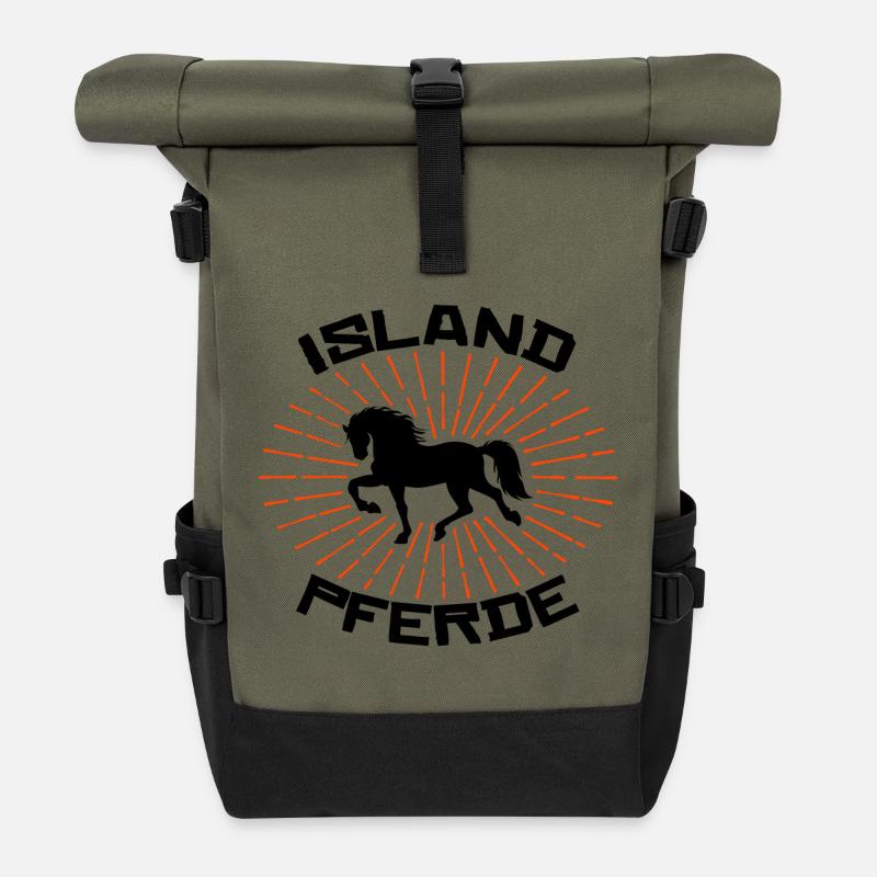 Galopp Pferde Isländer Islandpferde Statement - Rolltop Rucksack - Olive/Schwarz