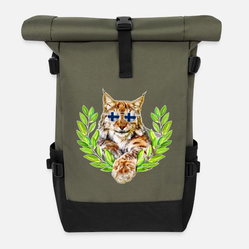 Finnland Luchs lächelnd cool - Rolltop Rucksack - Olive/Schwarz