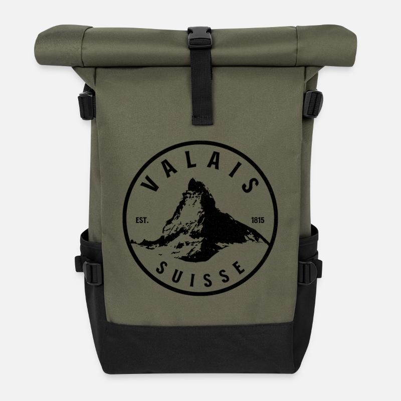 Valais Suisse Bergdesign 1815 Vintage - Rolltop Rucksack - Olive/Schwarz