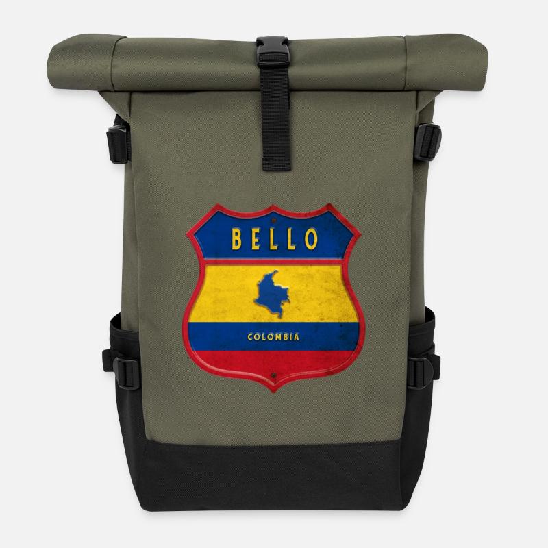 Bello Kolumbien Wappen Design - Rolltop Rucksack - Olive/Schwarz