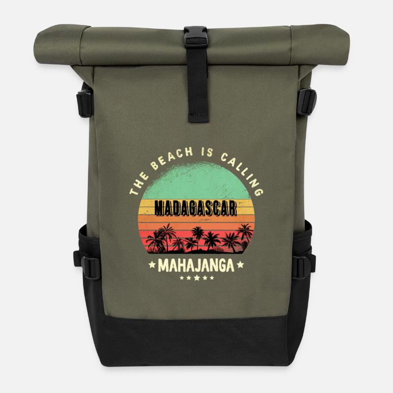 Mahajanga Madagaskar Strand Design - Rolltop Rucksack - Olive/Schwarz