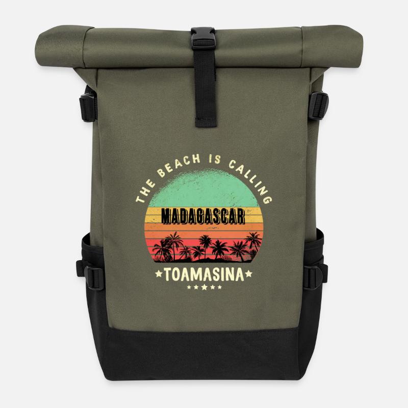 Conception de la plage de Toamasina Madagascar - Sac à dos roll top - olive/noir