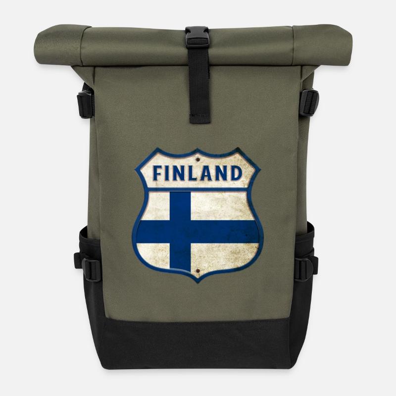 Finnland Flaggen Wappen - Rolltop Rucksack - Olive/Schwarz