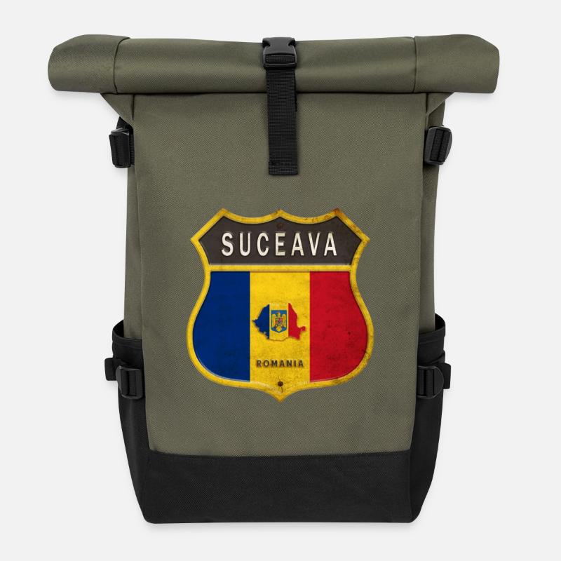 Suceava Rumänien Wappen Design - Rolltop Rucksack - Olive/Schwarz