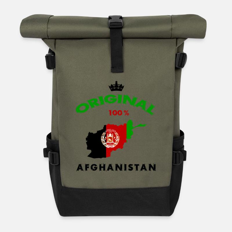 Afghanistan Original 100% Flaggen Design - Rolltop Rucksack - Olive/Schwarz