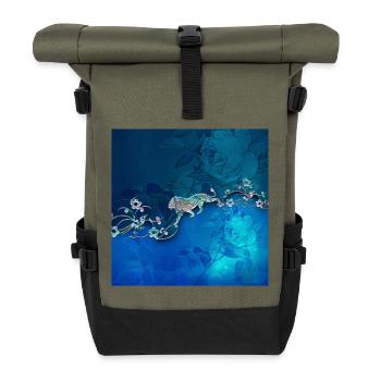 Elegantes Blumendesign - Rolltop Rucksack - Olive/Schwarz - Vorne