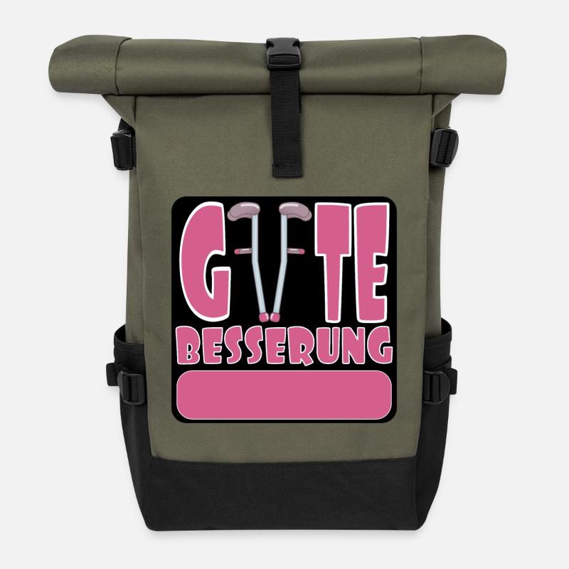 Gute Besserung wünschen - SELBST GESTALTEN NAME - Rolltop Rucksack - Olive/Schwarz
