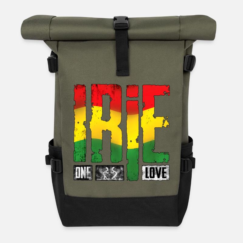Vibrantes Reggae-Design mit Regenbogenfarben - Rolltop Rucksack - Olive/Schwarz
