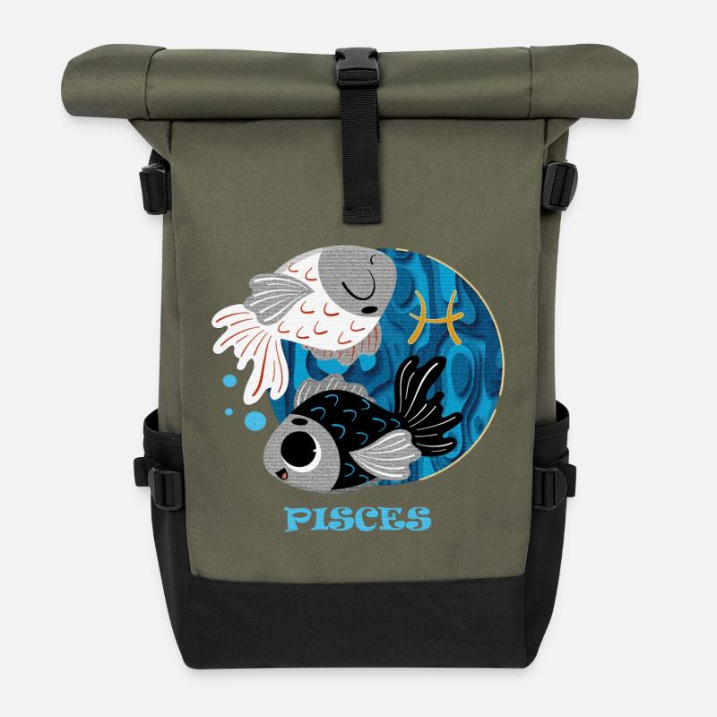 Zodiac sign Pisces - Roll Top Backpack - olive/black
