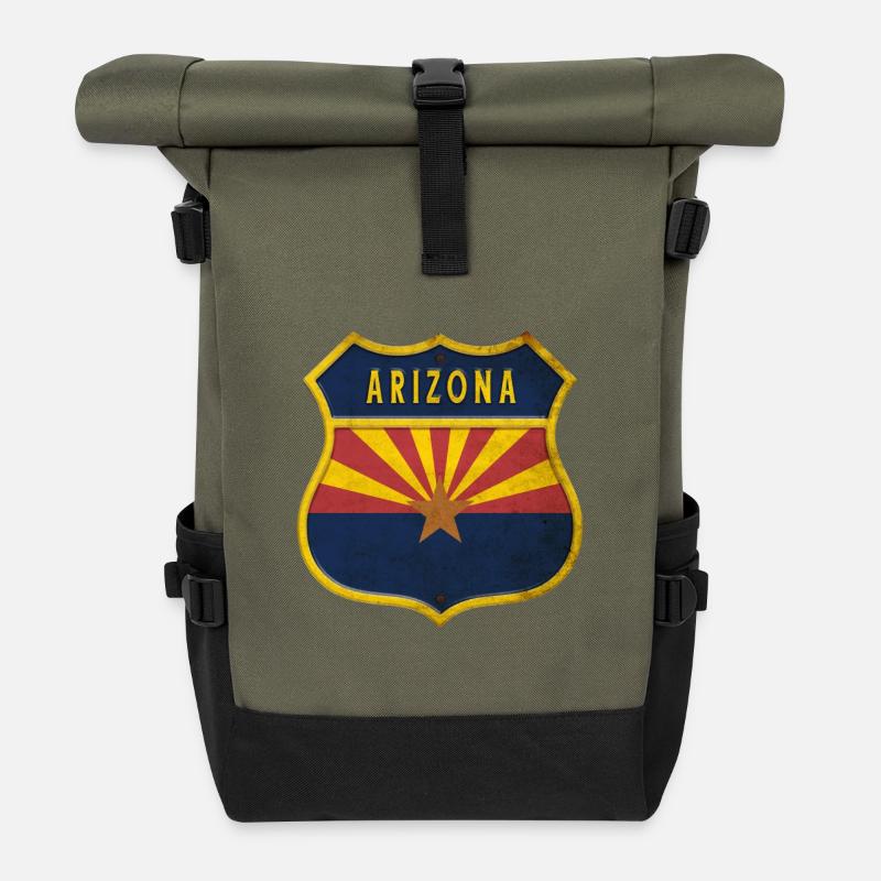 Arizona Flaggen Wappen Design - Rolltop Rucksack - Olive/Schwarz