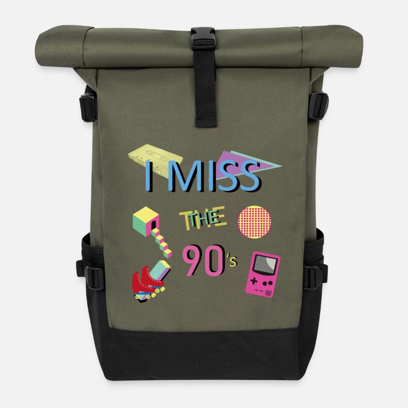 Nostalgisches 90er-Jahre-Thema - Rolltop Rucksack - Olive/Schwarz