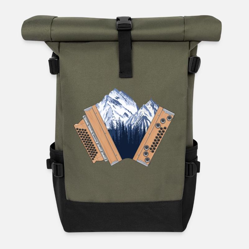 Steirische Harmonika Heimat Gebirge  | ZiachON! - Rolltop Rucksack - Olive/Schwarz