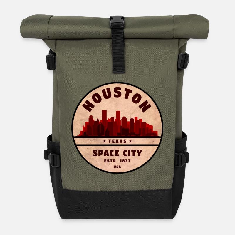 Houston Skyline Vintage Abzeichen - Rolltop Rucksack - Olive/Schwarz