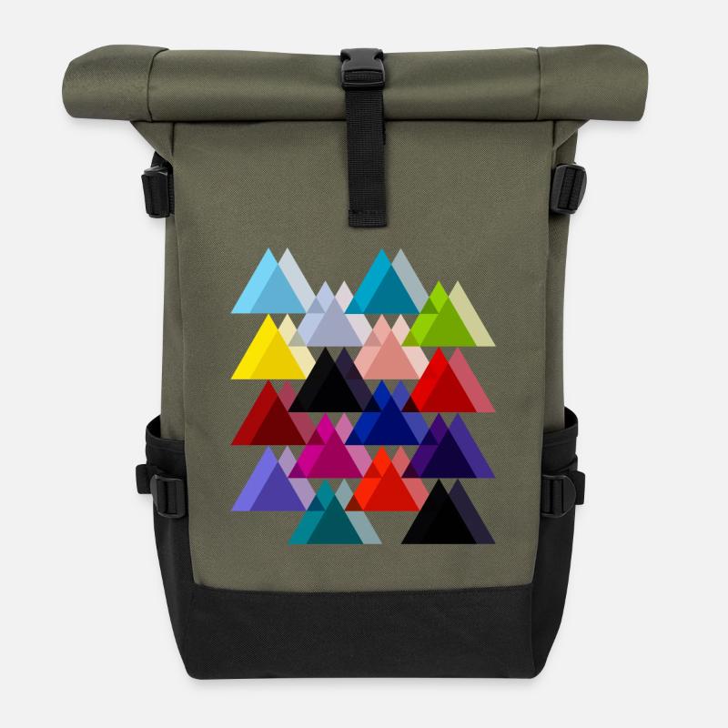 Double triangles - Roll Top Backpack - olive/black