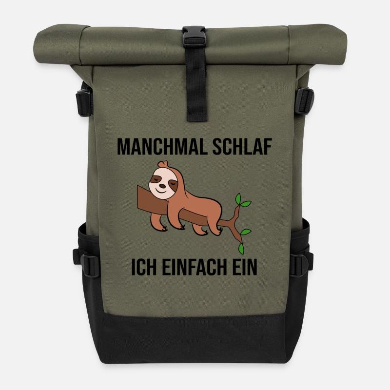 Schlafen Säugetier Dschungel Faultier Statement - Rolltop Rucksack - Olive/Schwarz