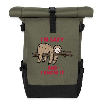 Humorvoll Statement Faul Faultier Urwald Säugetier - Rolltop Rucksack - Olive/Schwarz - Vorne