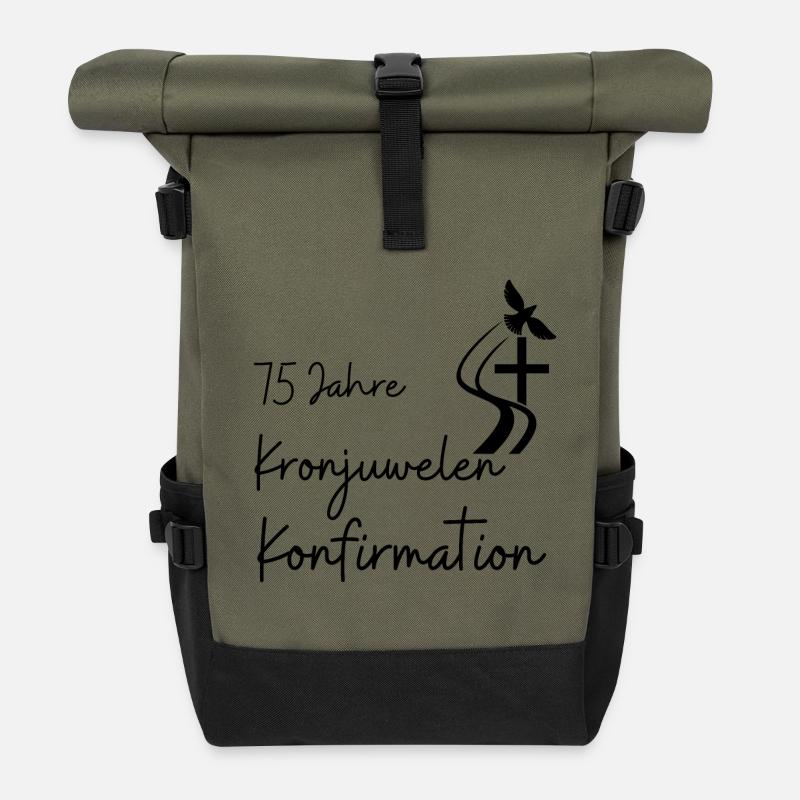Kronjuwelen-Konfirmation 75 Jahre Jubelkonfirmatio - Rolltop Rucksack - Olive/Schwarz