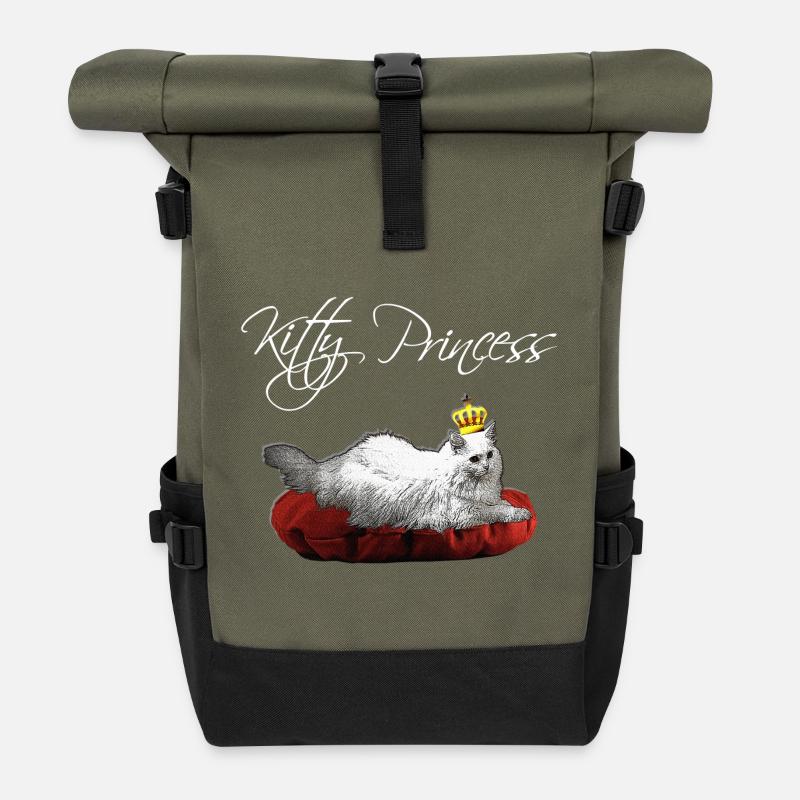 Kitty prinzess, Samt kissen, Katzen Sprüche - Rolltop Rucksack - Olive/Schwarz