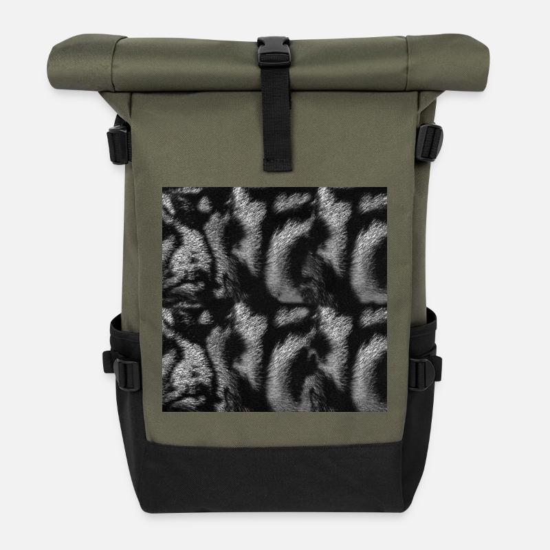 Katzen Fell, Flecken Muster, gestromt - Rolltop Rucksack - Olive/Schwarz