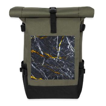 Marble Black Gold Texture - Roll Top Backpack - olive/black - Front