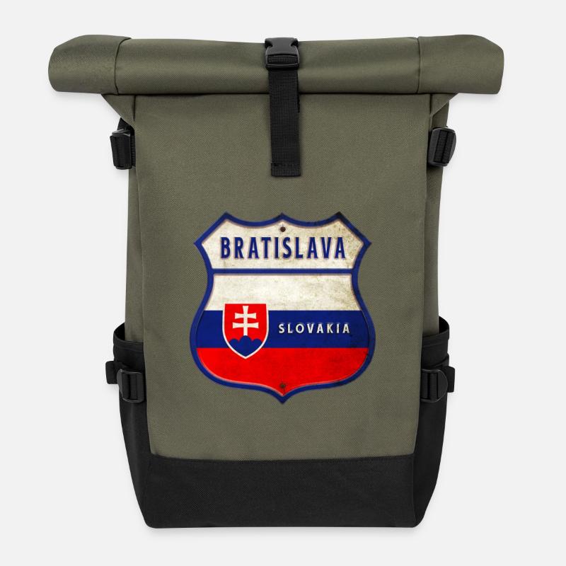 Bratislava Slowakei Wappen Flaggen Design - Rolltop Rucksack - Olive/Schwarz