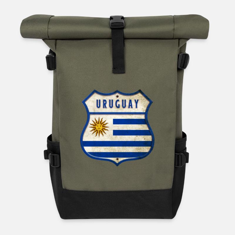 Uruguay Flaggen Wappen Design - Rolltop Rucksack - Olive/Schwarz