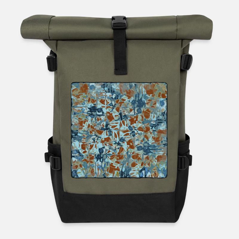 Motif de camouflage abstrait - Sac à dos roll top - olive/noir