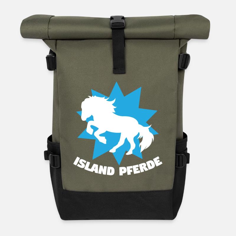 Islandpferde Tölt Galopp Trab Pferde Spruch Pferde - Rolltop Rucksack - Olive/Schwarz