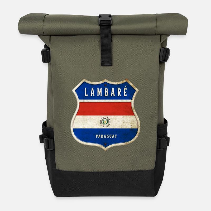 Lambaré Paraguay Wappen Flaggen Design - Rolltop Rucksack - Olive/Schwarz