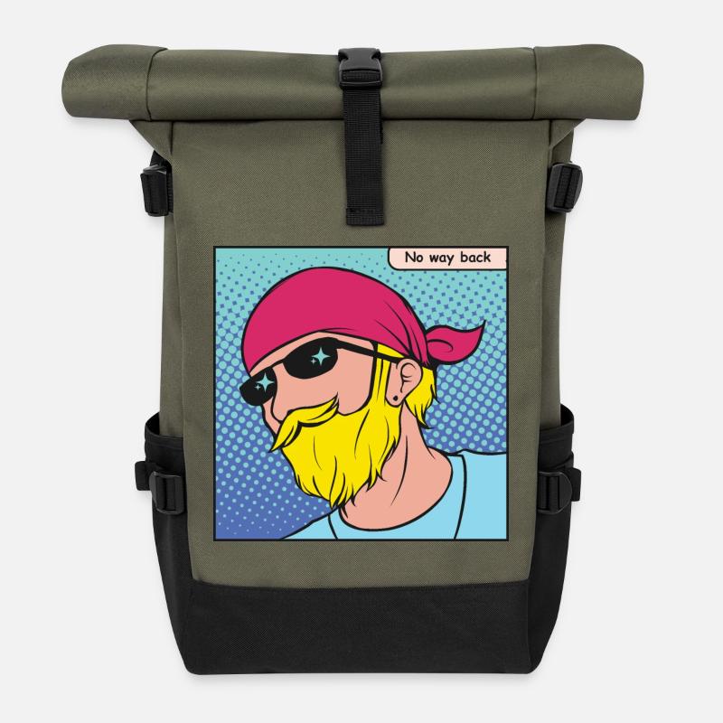 Motard Pop Art avec bandana - Sac à dos roll top - olive/noir