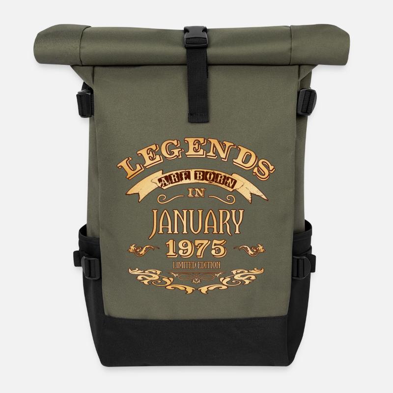 Legenden werden im Januar 1975 geboren - Rolltop Rucksack - Olive/Schwarz