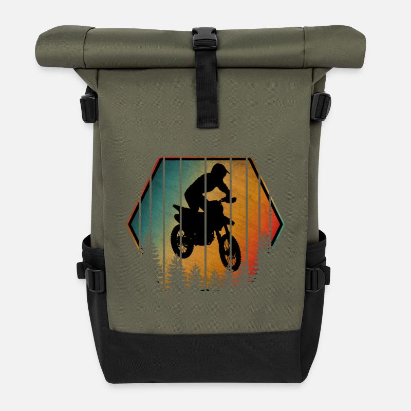 VINTAGE MOTOCROSS - Roll Top Backpack - olive/black