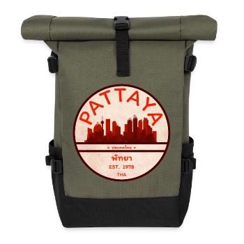 Pattaya Skyline Retro-Abzeichen - Rolltop Rucksack - Olive/Schwarz - Vorne