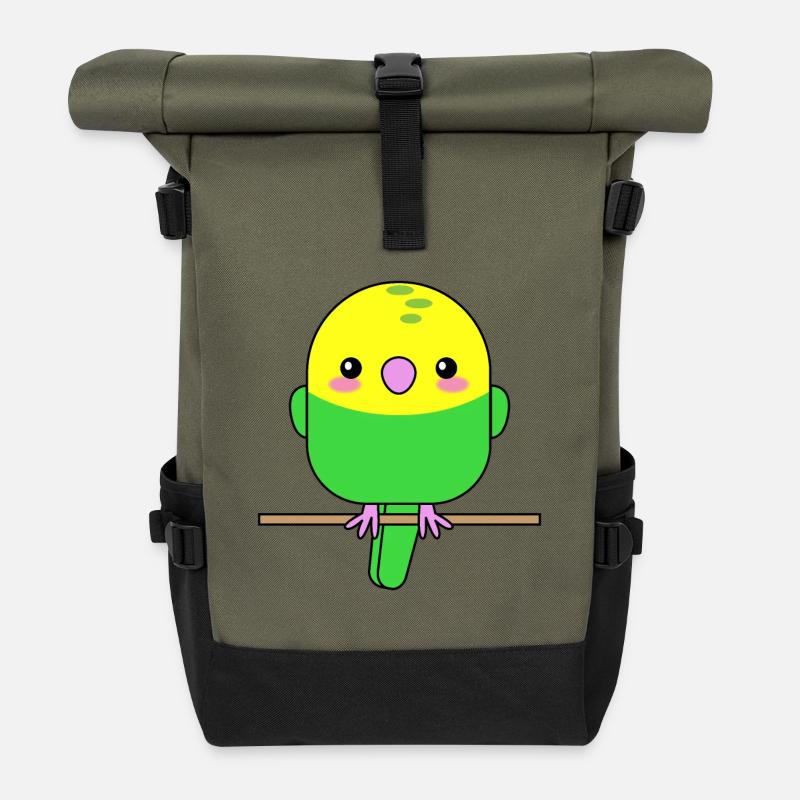 Wellensittich Papagei - Rolltop Rucksack - Olive/Schwarz
