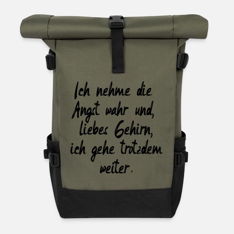 ÄNGSTE ÜBERWINDEN - MOTIVATION SPRÜCHE - Rolltop Rucksack - Olive/Schwarz