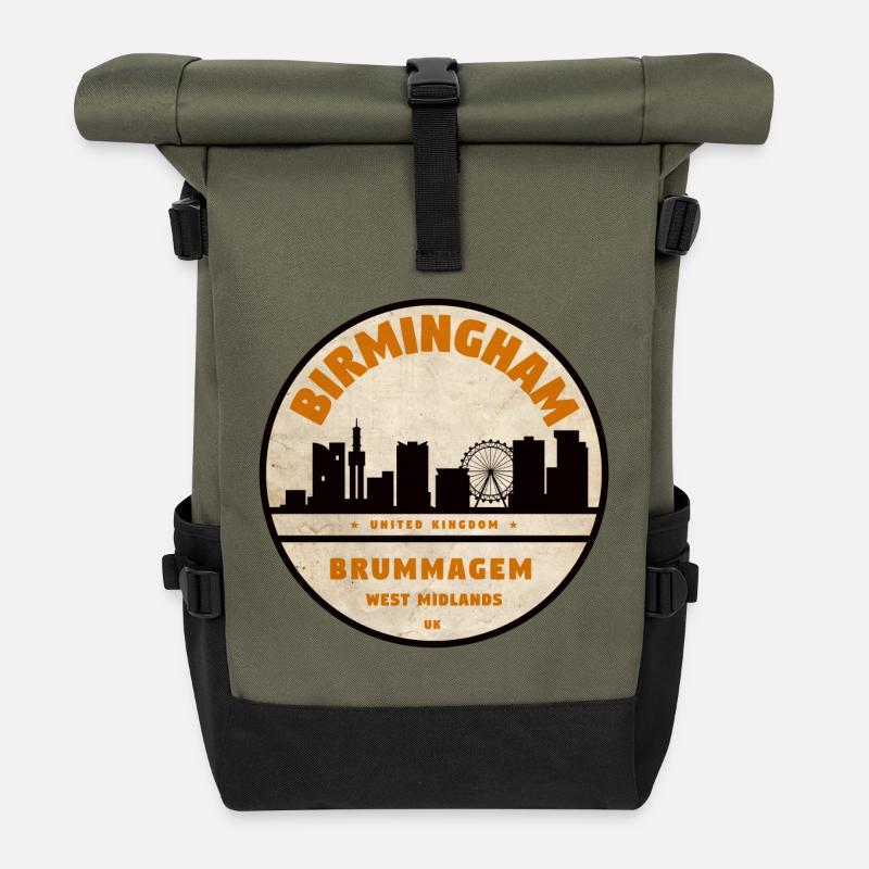 Brummagem Skyline West Midlands Badge - Rolltop Rucksack - Olive/Schwarz