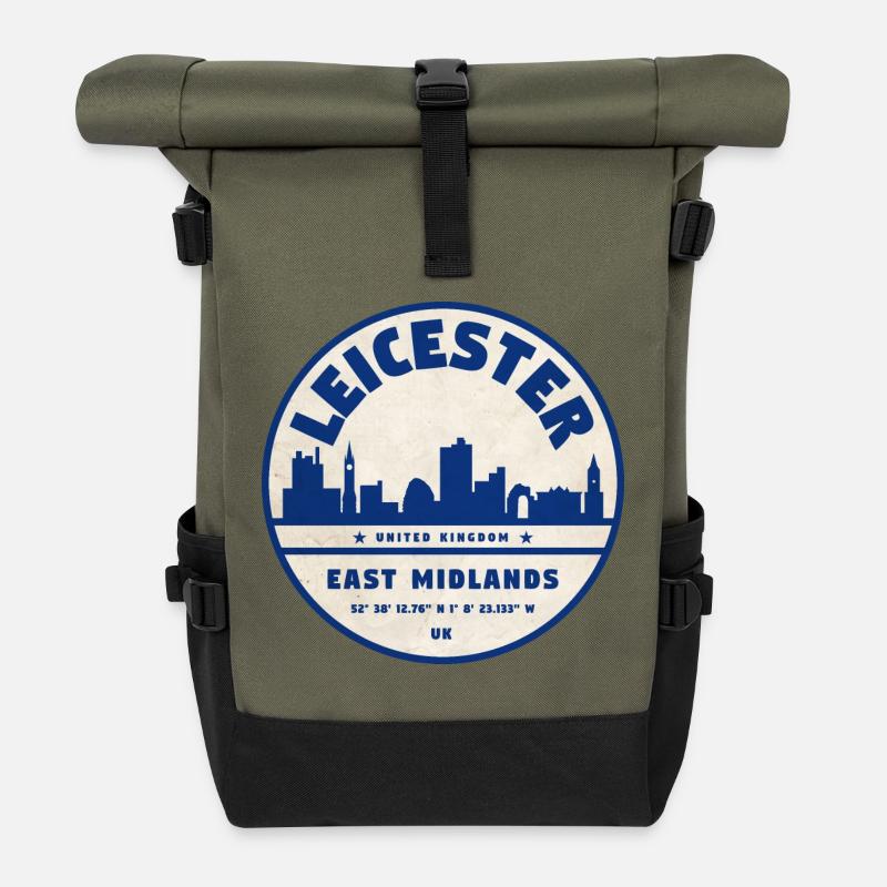 Leicester Skyline Round Logo East Midlands - Roll Top Backpack - olive/black