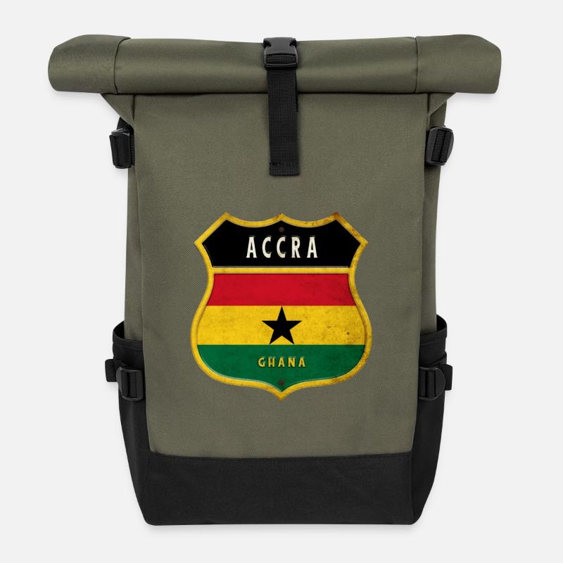 Accra Wappen Flaggen Design - Rolltop Rucksack - Olive/Schwarz