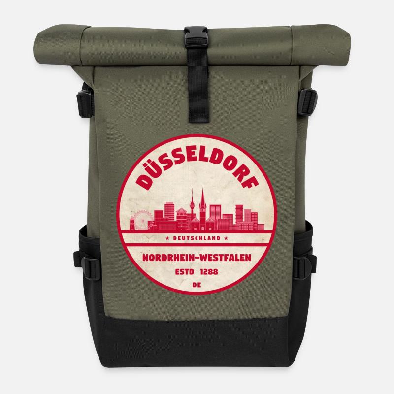 Düsseldorfer Skyline Retro-Stempel - Rolltop Rucksack - Olive/Schwarz