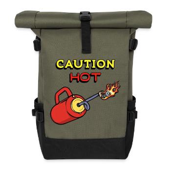 Brandschutz Feuerwehr Feuerlöscher Statement - Rolltop Rucksack - Olive/Schwarz - Vorne