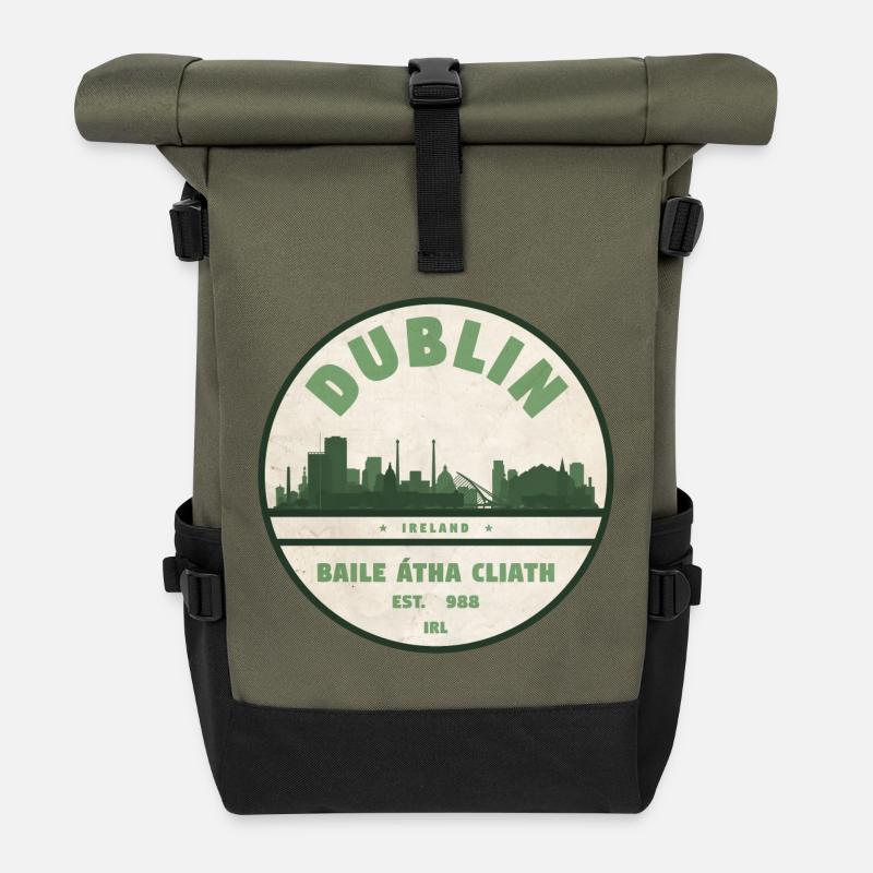 Dublin Ireland - Roll Top Backpack - olive/black