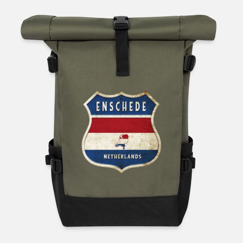 Enschede Niederlande Wappen Design - Rolltop Rucksack - Olive/Schwarz