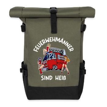 Feuerwehrauto Statement Feuerwehr Brandschutz - Rolltop Rucksack - Olive/Schwarz - Vorne