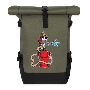 Feuerwehrschlauch Feuerwehr Brandschutz Retter - Rolltop Rucksack - Olive/Schwarz - Vorne