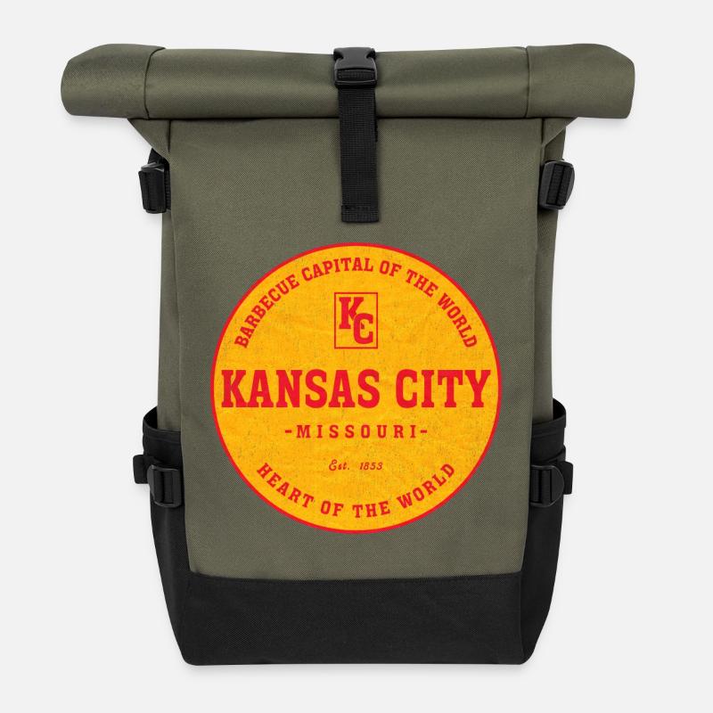 Kansas City BBQ Emblem Kreis - Rolltop Rucksack - Olive/Schwarz