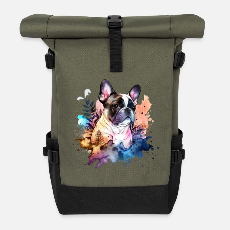 Bouledogue français - Sac à dos roll top - olive/noir