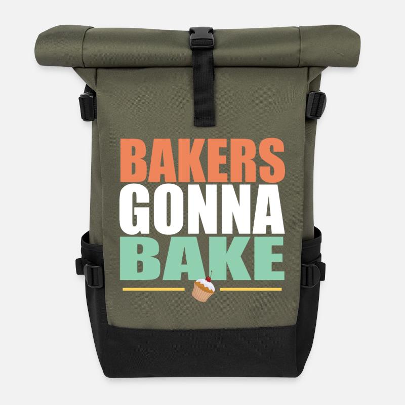 Backen Bäcker gehen zum Backen - Rolltop Rucksack - Olive/Schwarz