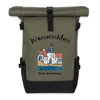 Dortmund, kultiges Wasserschloss Haus Rodenberg - Rolltop Rucksack - Olive/Schwarz - Vorne