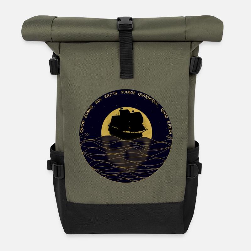 Quod sumus hoc eritis - Rolltop Rucksack - Olive/Schwarz