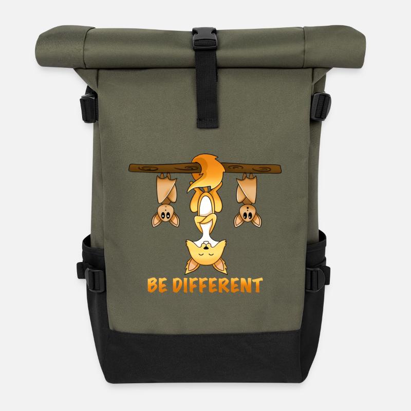 süßes Fuchs Motiv be different - Rolltop Rucksack - Olive/Schwarz